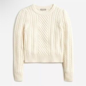 J.Crew Womens Cream Cable-Knit Puff-Sleeve Crewneck Sweater Size XXL BS978